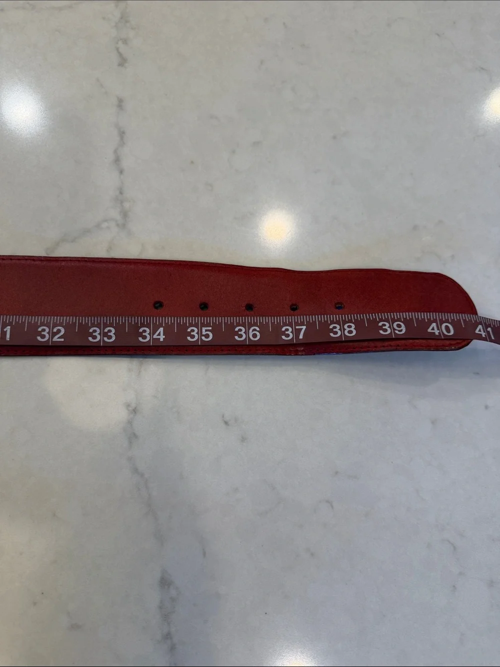 Red Wide Leather Belt with Round Braided Buckle
